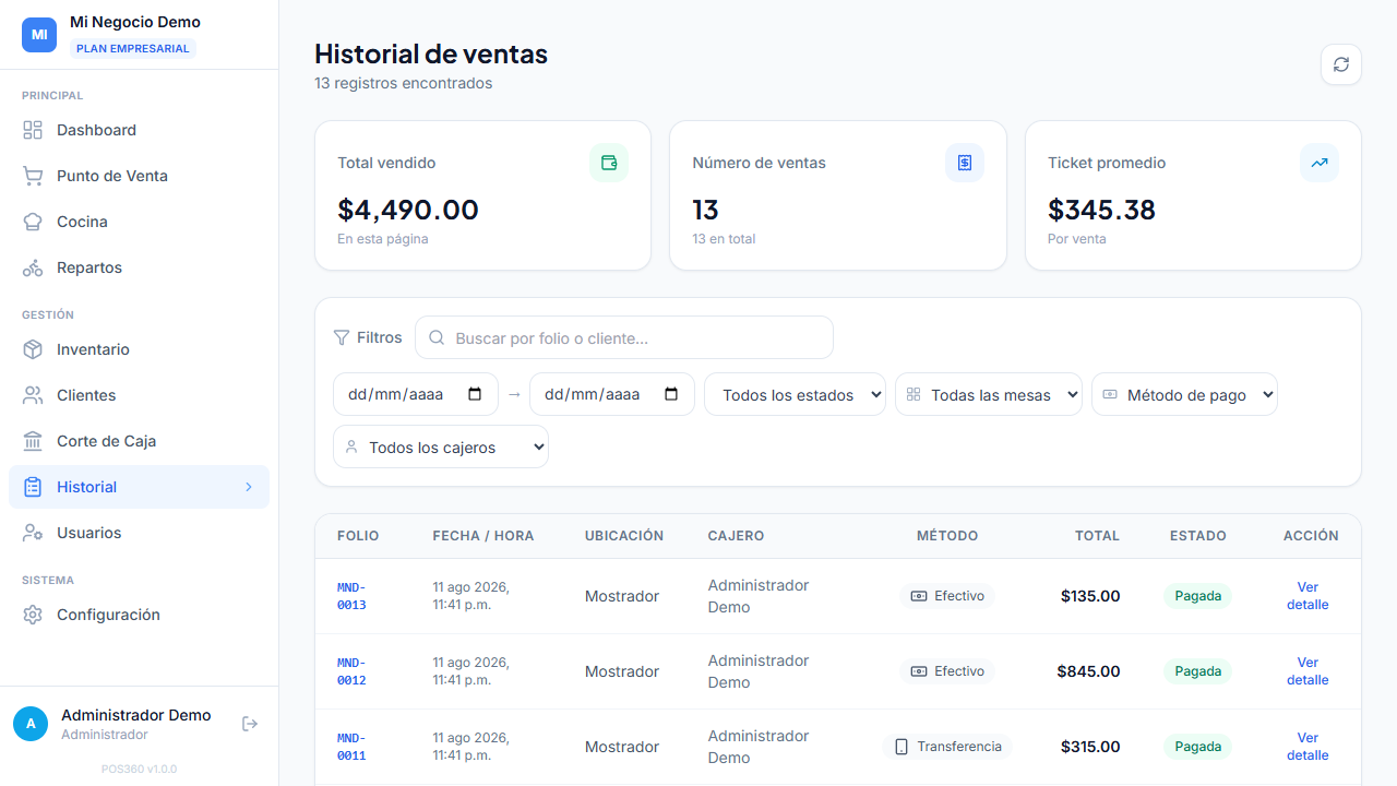Historial de ventas